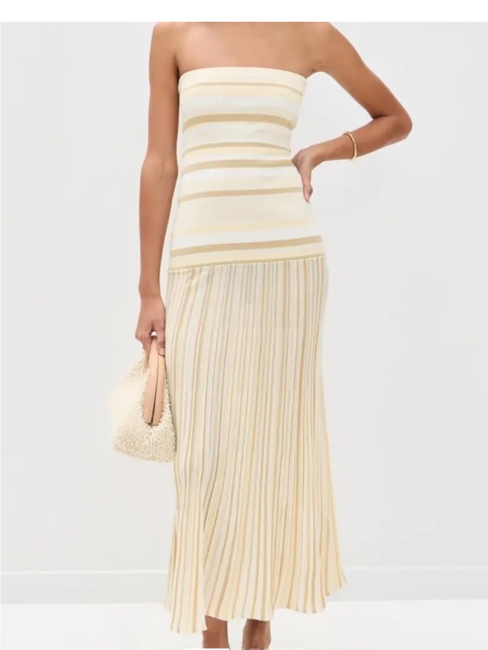 Faithfull the Brand Citara Strapless Dress Butter Stripe sz 6